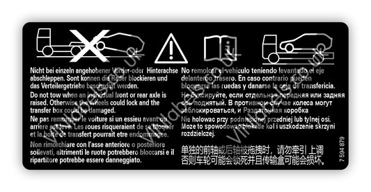 BMW group vehicles no-tow warning graphic & text decal