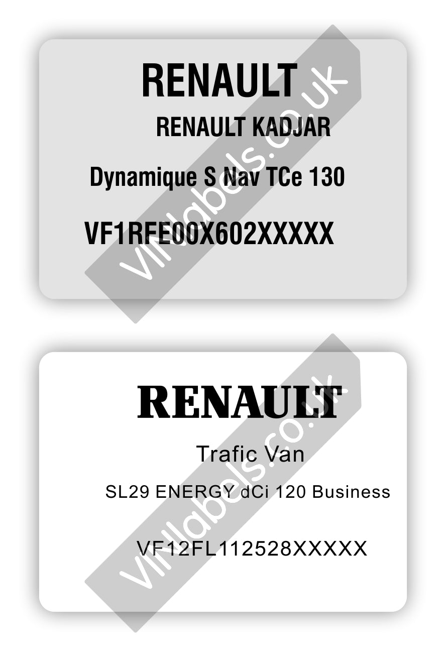 Renault model / spec identification label